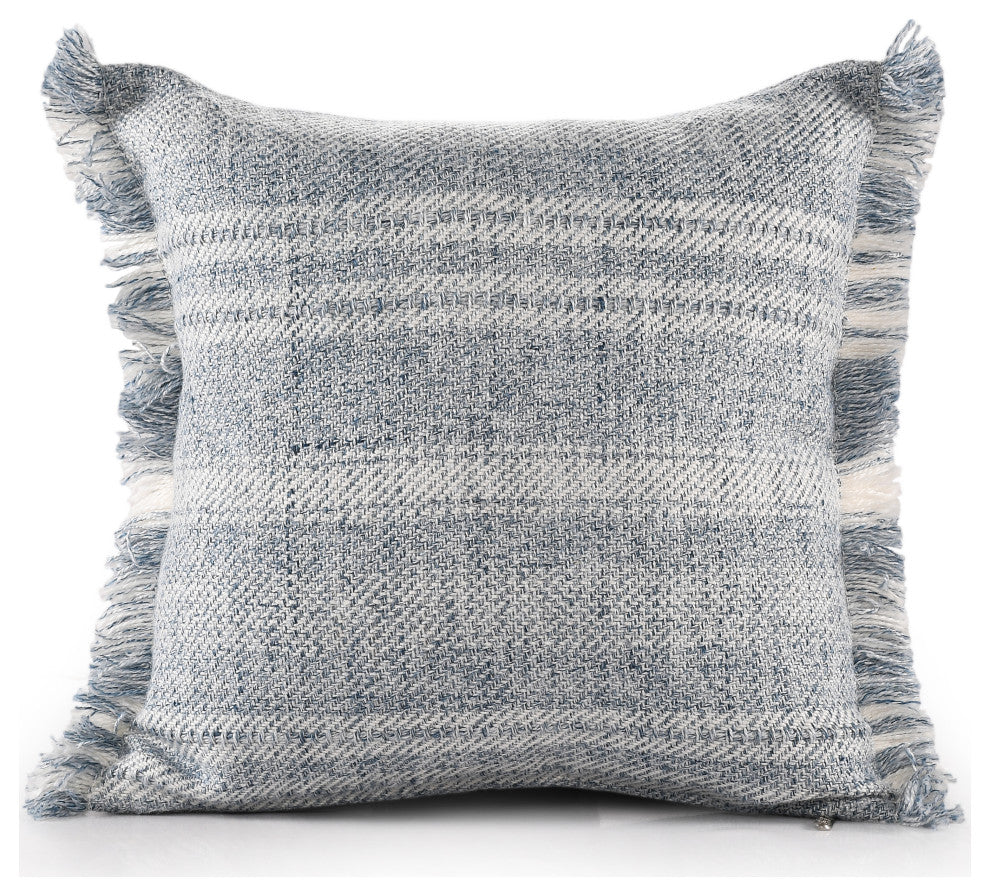 Denver Hand-Woven Denim Blue/Ivory Striped Throw Pillow