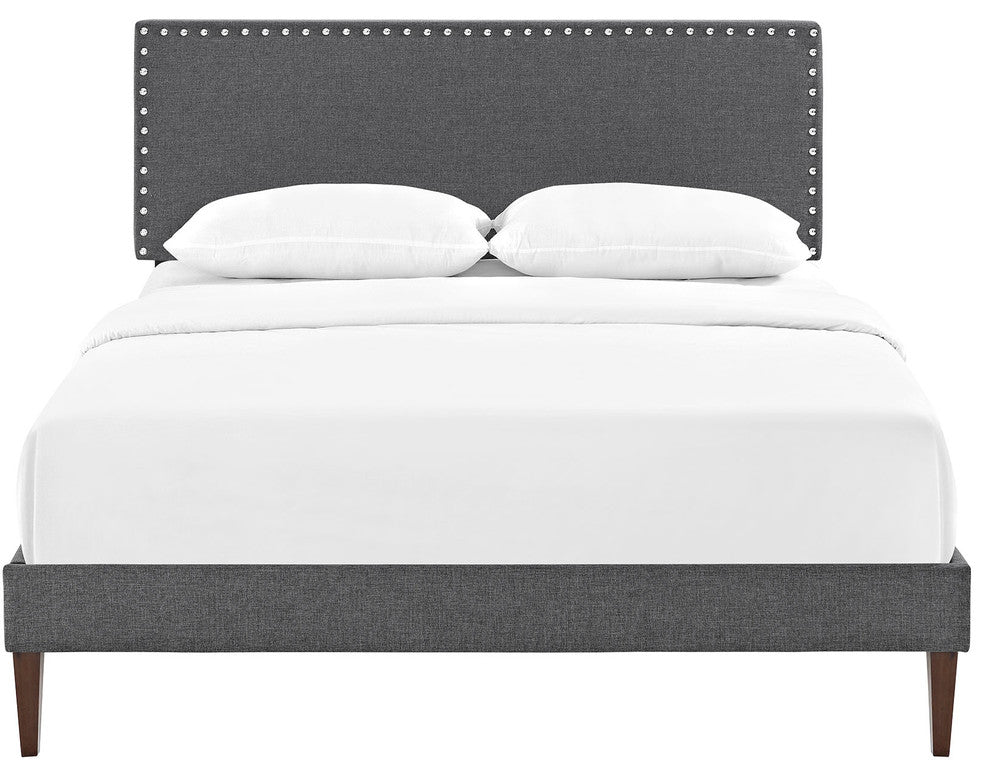 Modway Phoebe Queen Fabric Platform Bed With Squared Tapered Legs, Gray