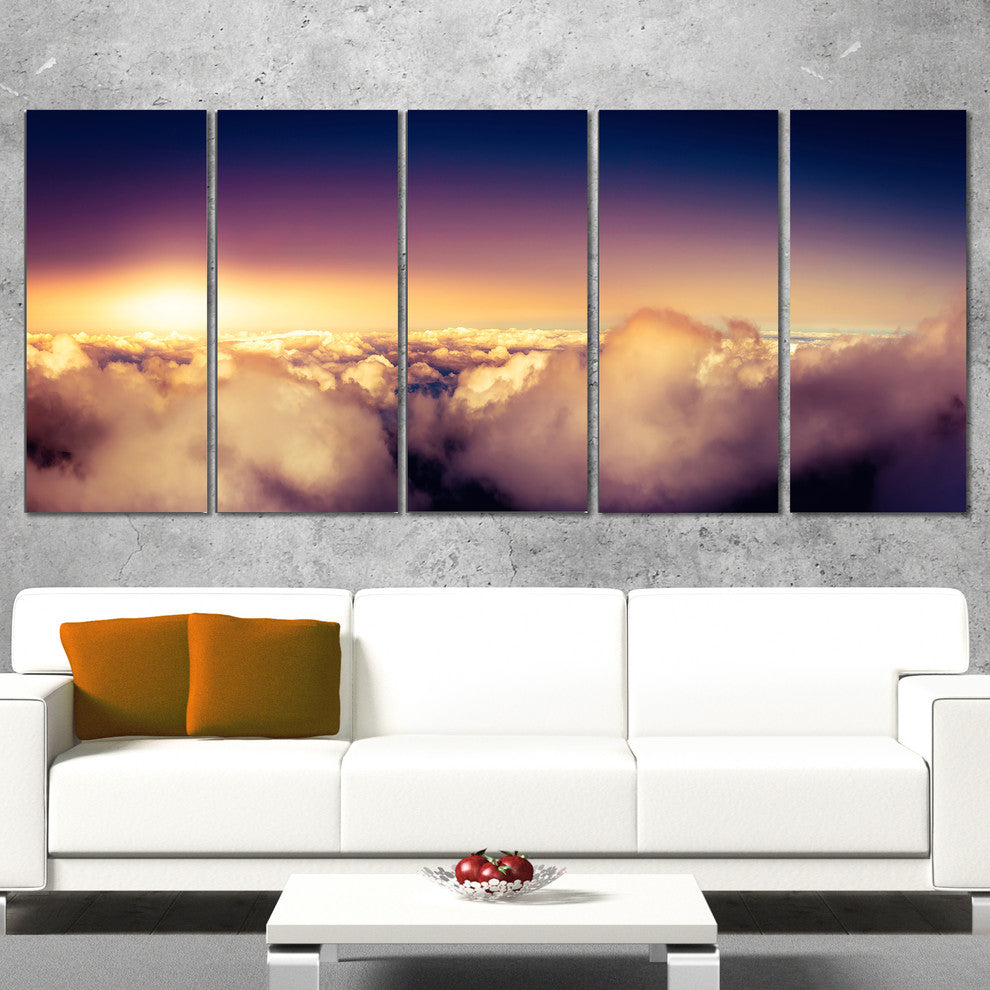 "Blue Sky Over Clouds Panorama" Landscape Wall Art Wall Art, 5 Panels, 60"x28"