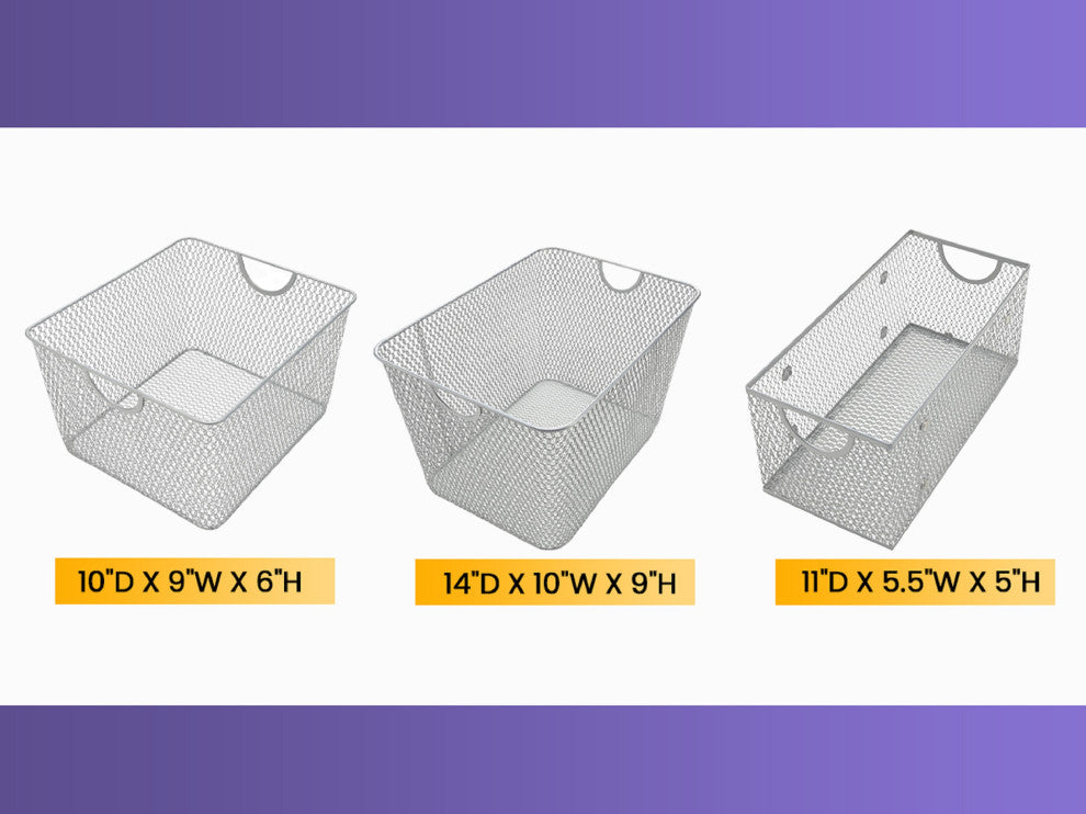 YBM Home 3-Piece Mesh Open Bin Storage Basket Organizers Set