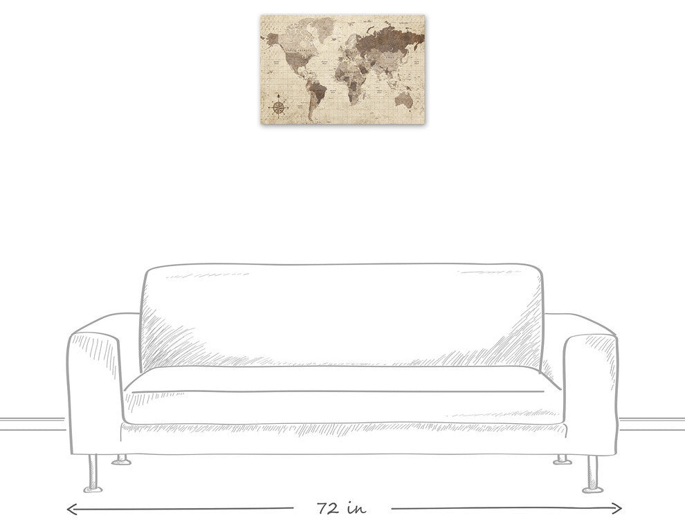 Distressed World Map Canvas Wall Art, 16"x24"