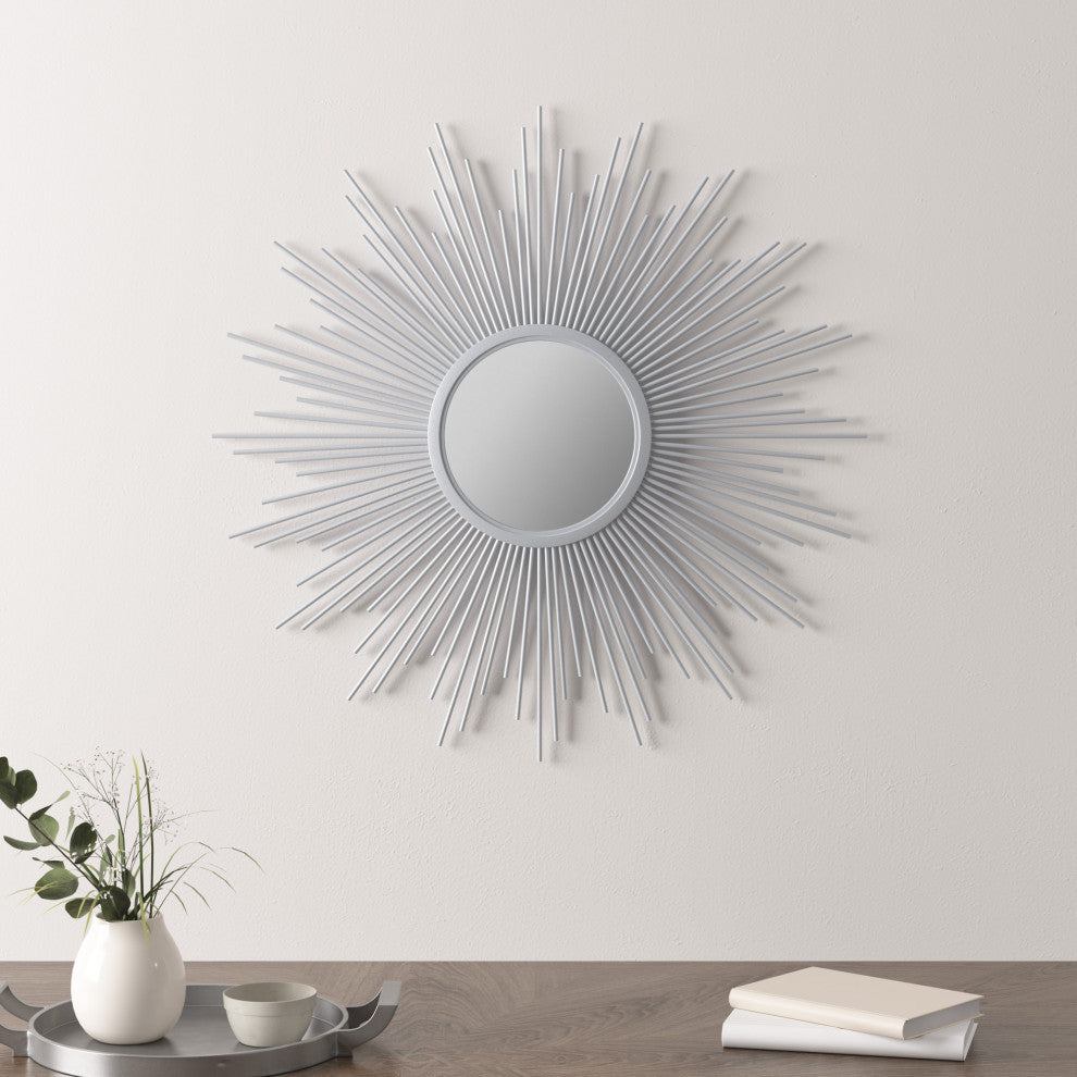 Madison Park Fiore Sunburst Wall Decor Mirror 29.5"D, Silver, Large