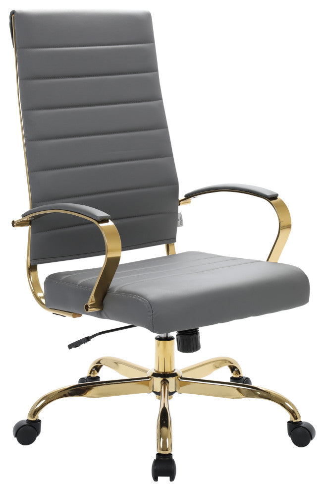 Mid-Back Leather Office Chair Adjustable Height Swivel  Conference Chair, Gray