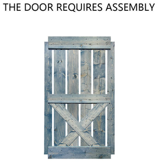 Stained Solid Pine Wood Sliding Barn Door, Denim Blue, 36"x84", Mini X