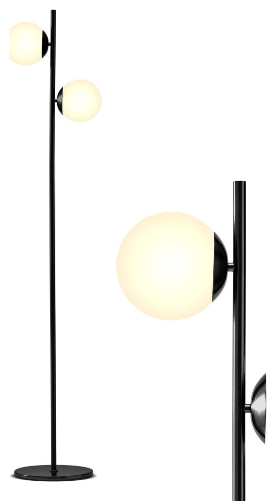 Brightech Sphere - Mid Century Modern 2 Globe Floor Lamp for Living Room, Black