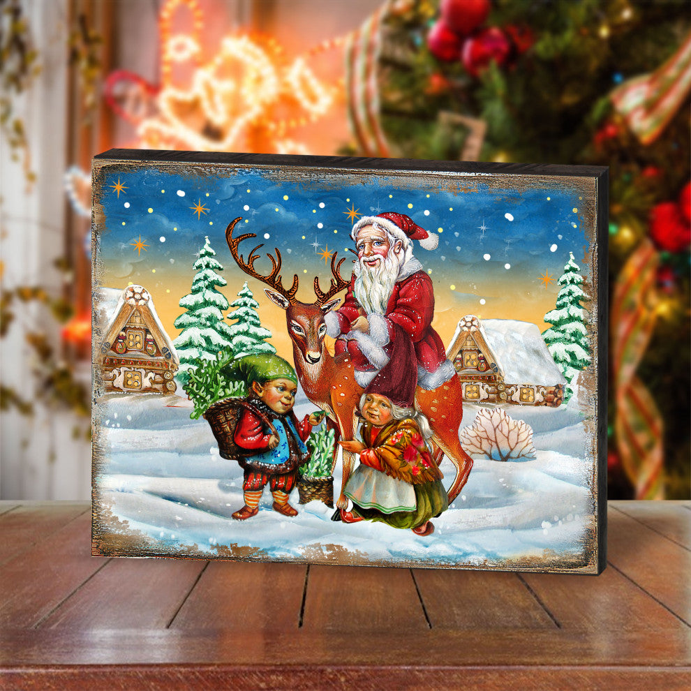 Vintage Reindeer Ride Santa Wooden Wall Art, Medium 18x12