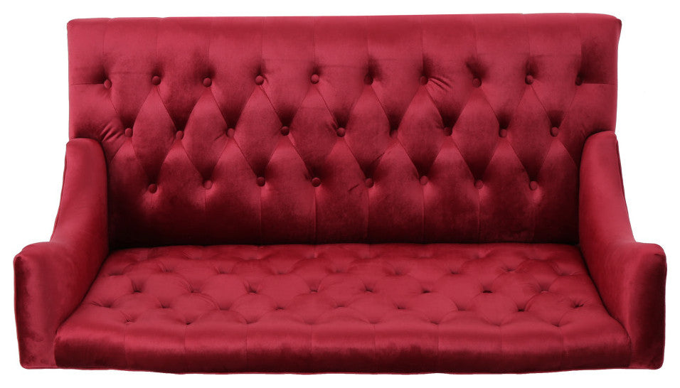 GDF Studio Leona Traditional High Back Tufted Winged Fabric Loveseat, Wine