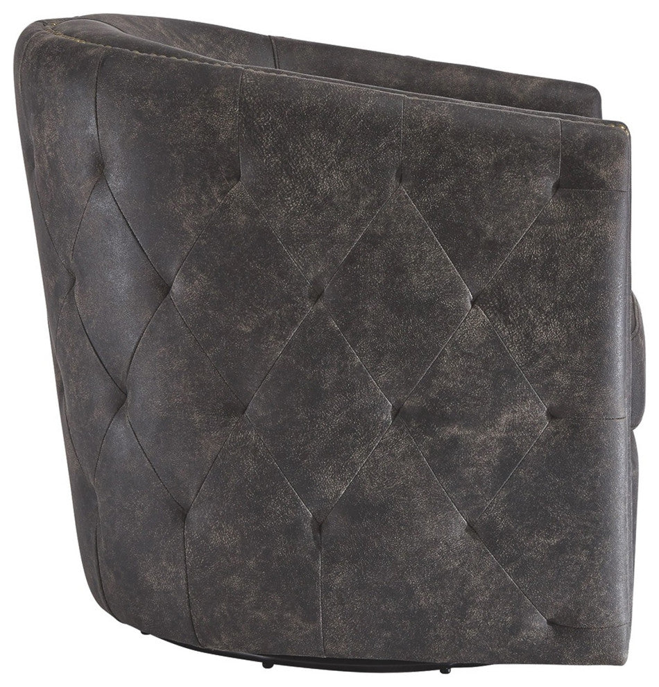 Benzara BM231371 31" Barrel Back Leatherette Swivel Accent Chair, Black