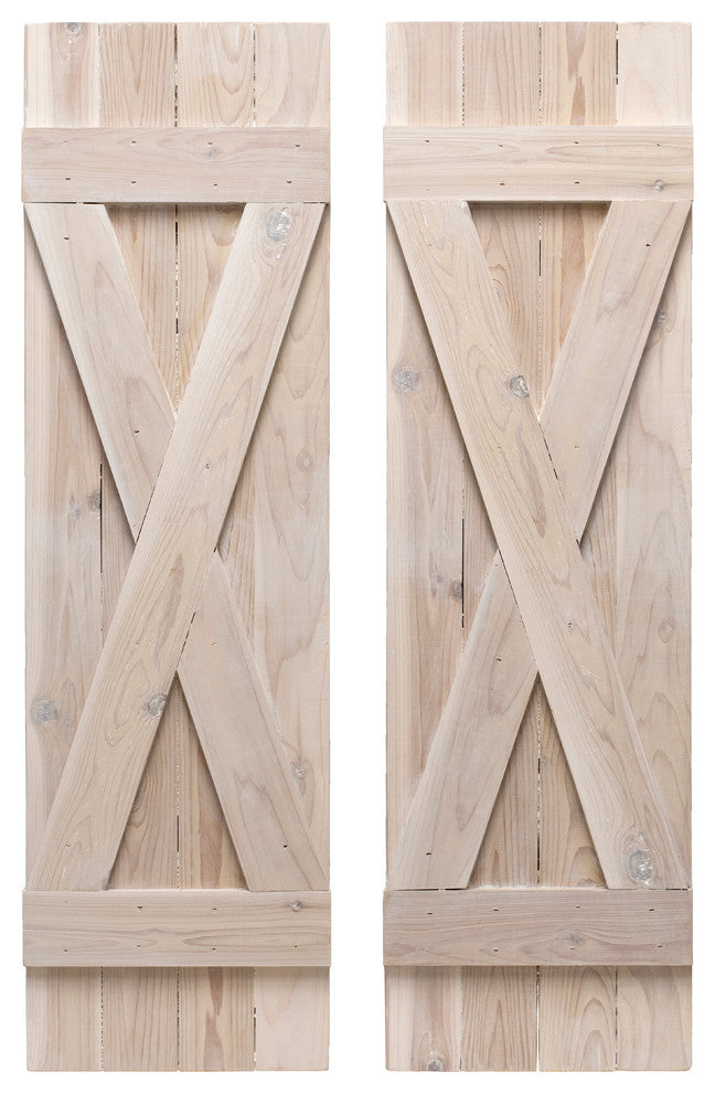 X Board and Batten Exterior Shutters Pair, Whitewash, 60"