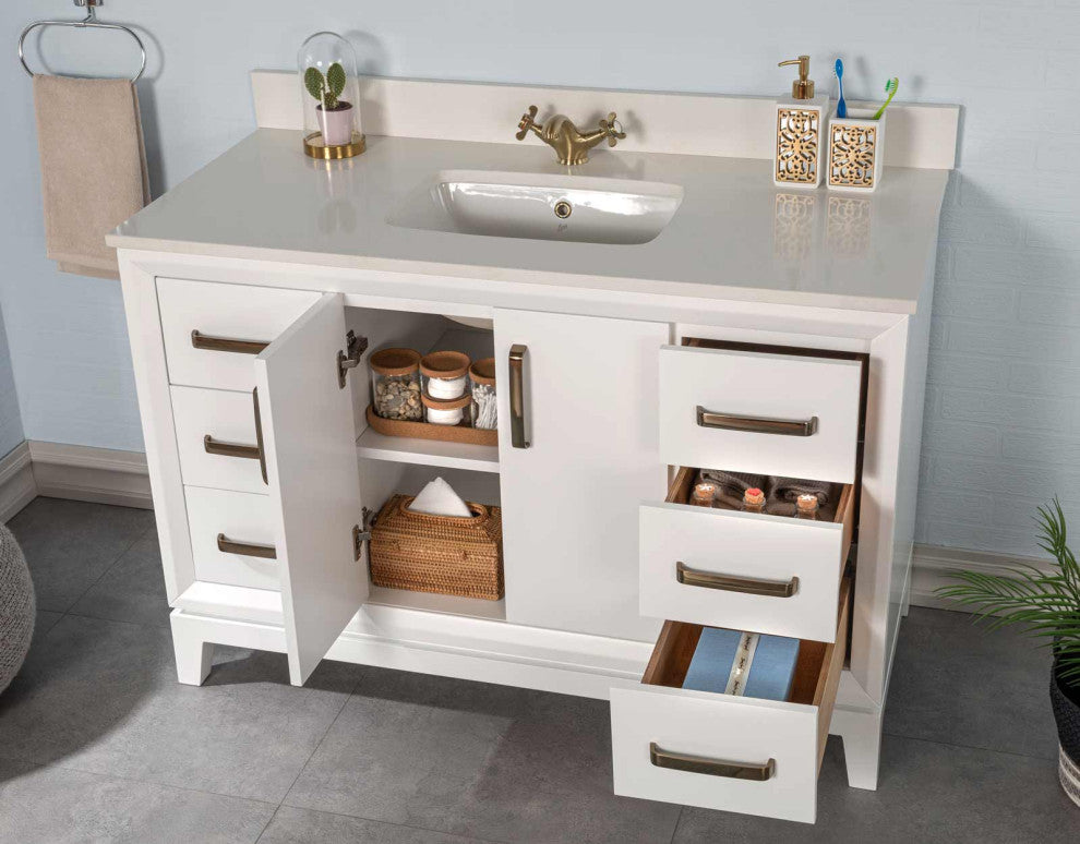 Fabia Collection 48" Bathroom Vanity With Sink, Mirror, Countertop, White