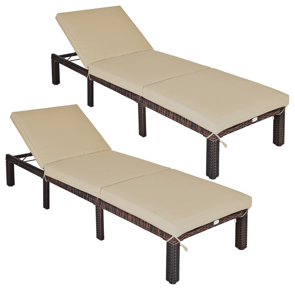 Costway 2PCS Outdoor Rattan Lounge Chair Chaise Recliner Adjustable Cushioned