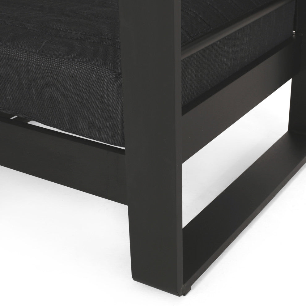 Neffs Outdoor Aluminum Club Chair With Faux Wood Accents, Black, Set of 2