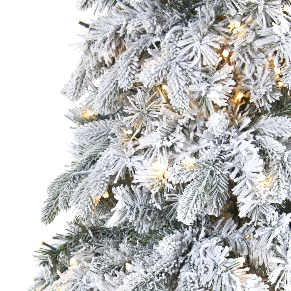8' Flocked Vermont Mixed Pine Artificial Christmas Tree With 600 LED Lights
