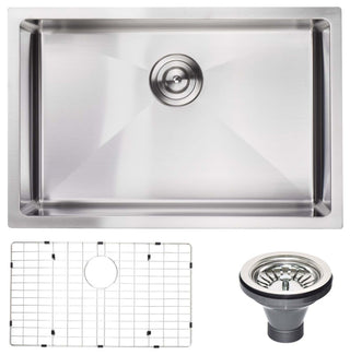 27" x 18" Stainless Steel Undermount Kitchen Sink with Grid and Strainer