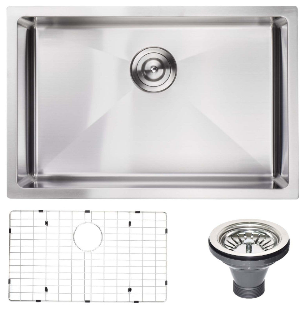 27" x 18" Stainless Steel Undermount Kitchen Sink with Grid and Strainer
