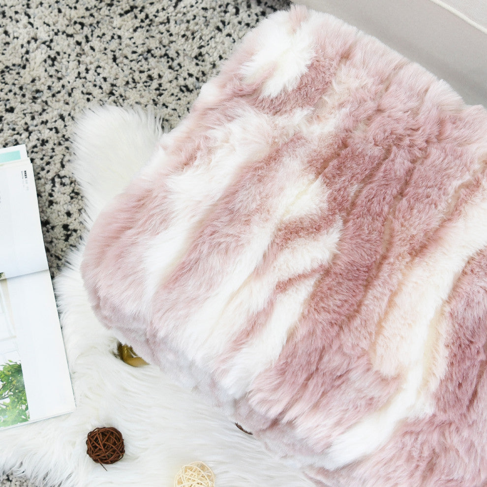 Soft Faux Fur Ottoman Fuzzy Entryway Bench Seat, Pink, 19"x13"x17"