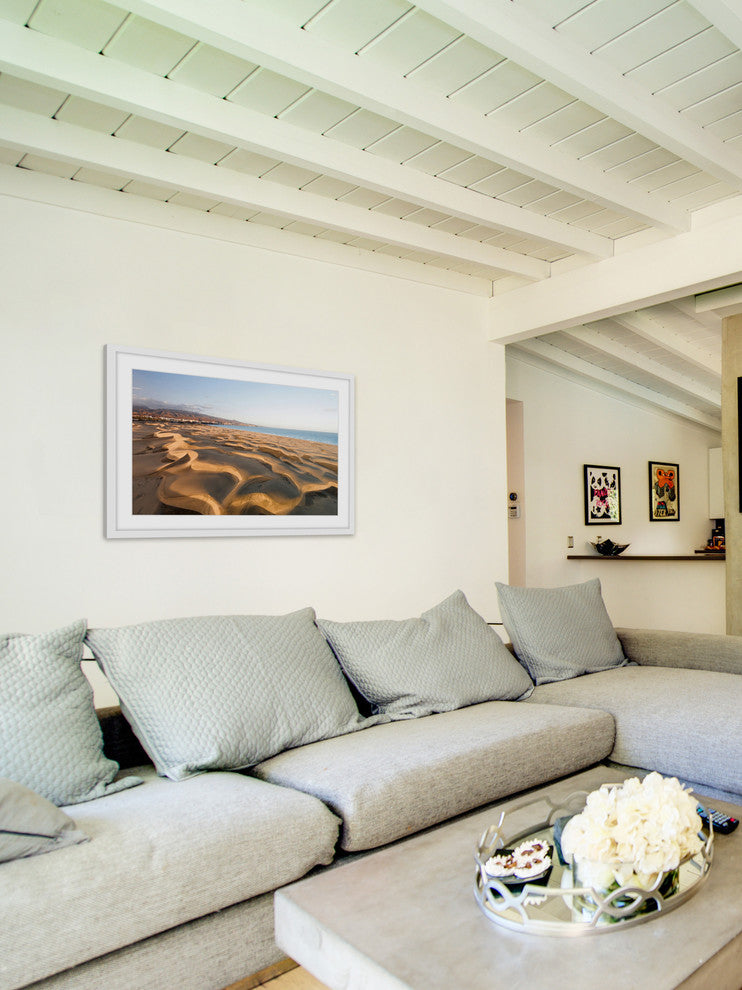 "Waves In The Sand" Framed Print by Karolis Janulis