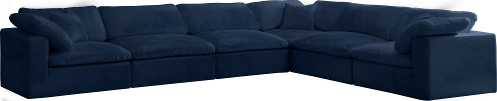 Cozy Velvet Upholstered Comfort L-Shaped Modular Sectional, Navy, 6-Piece: 3 Armless Chair, 3 Corner Chair