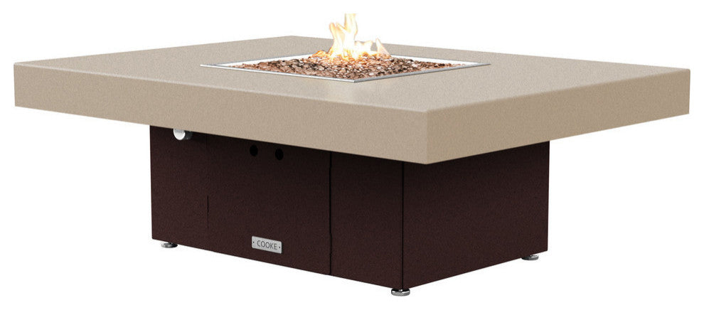 Rectangular Fire Pit Table, 48x36, Natural Gas, Beige Top, Dark Cherry