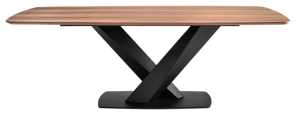 Everett Dining Table, Matte Black Finish and Walnut Top