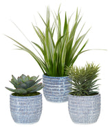 Uttermost Puebla Greenery In Blue & White Pots, 3-Piece Set