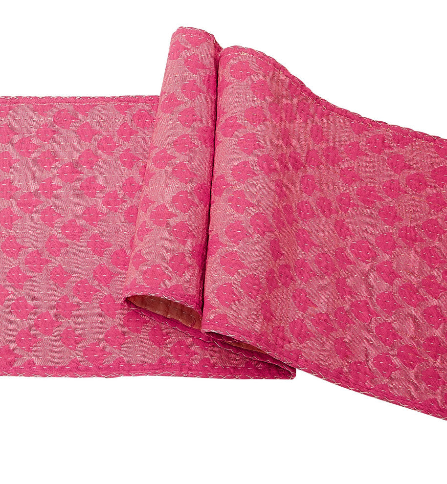 Artisan Hand Loomed Cotton Table Runner, Pink Ginkgo, 18"x96"
