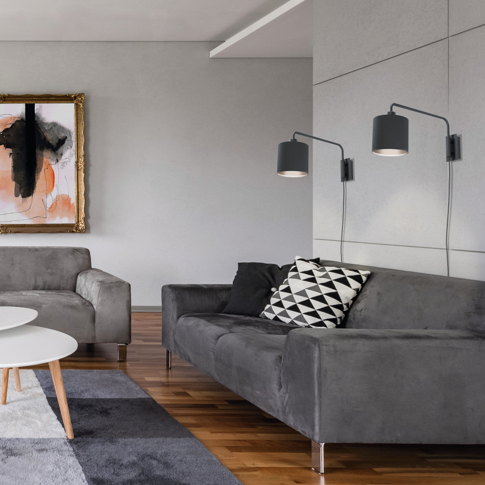 Saiti 1 1-Light Wall Sconce, Matte Black, Black Fabric Shade