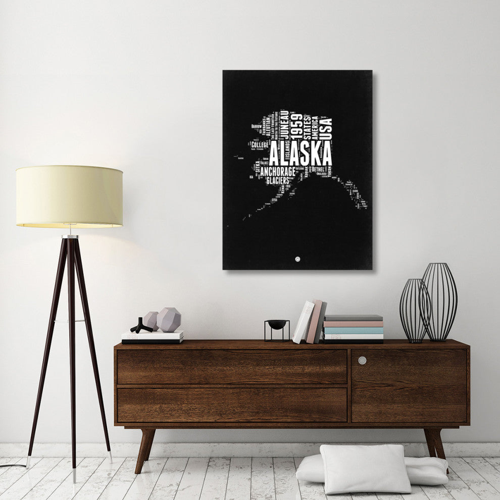 "Alaska Black and White Map" Fine Art Print