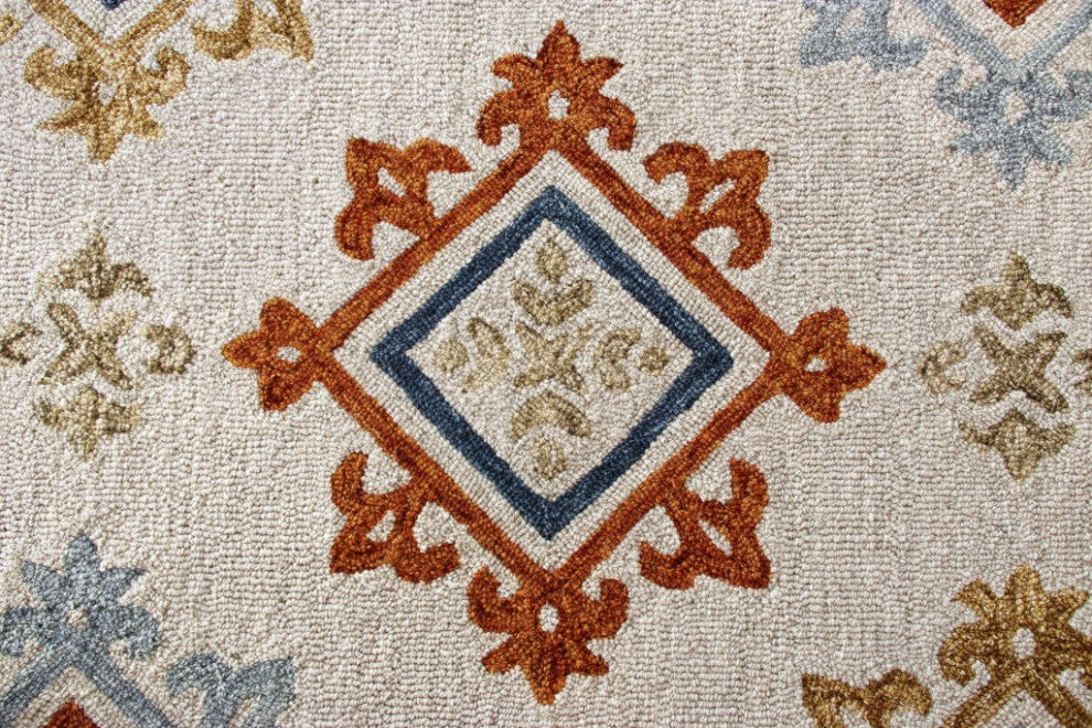 5" x 7" Cream and Orange Ornate Diamond Area Rug