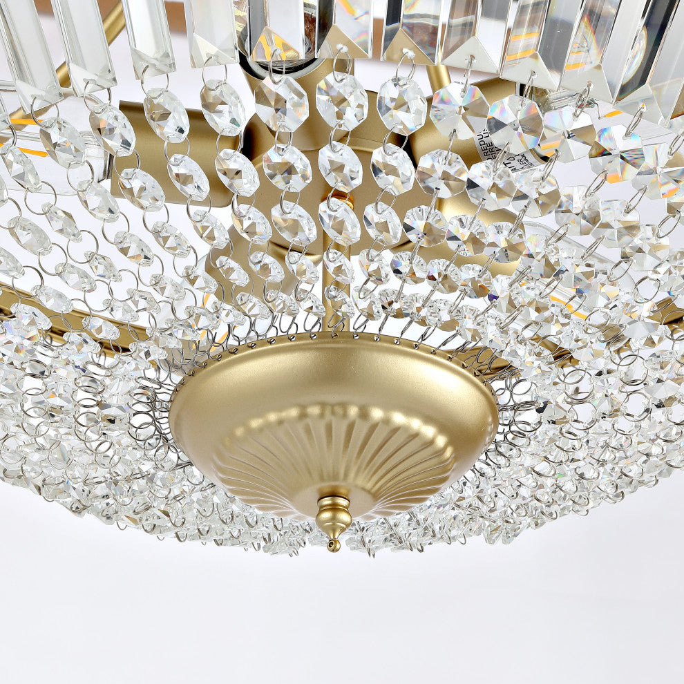 5-Light Crystal Semi Flush Mount, Gold