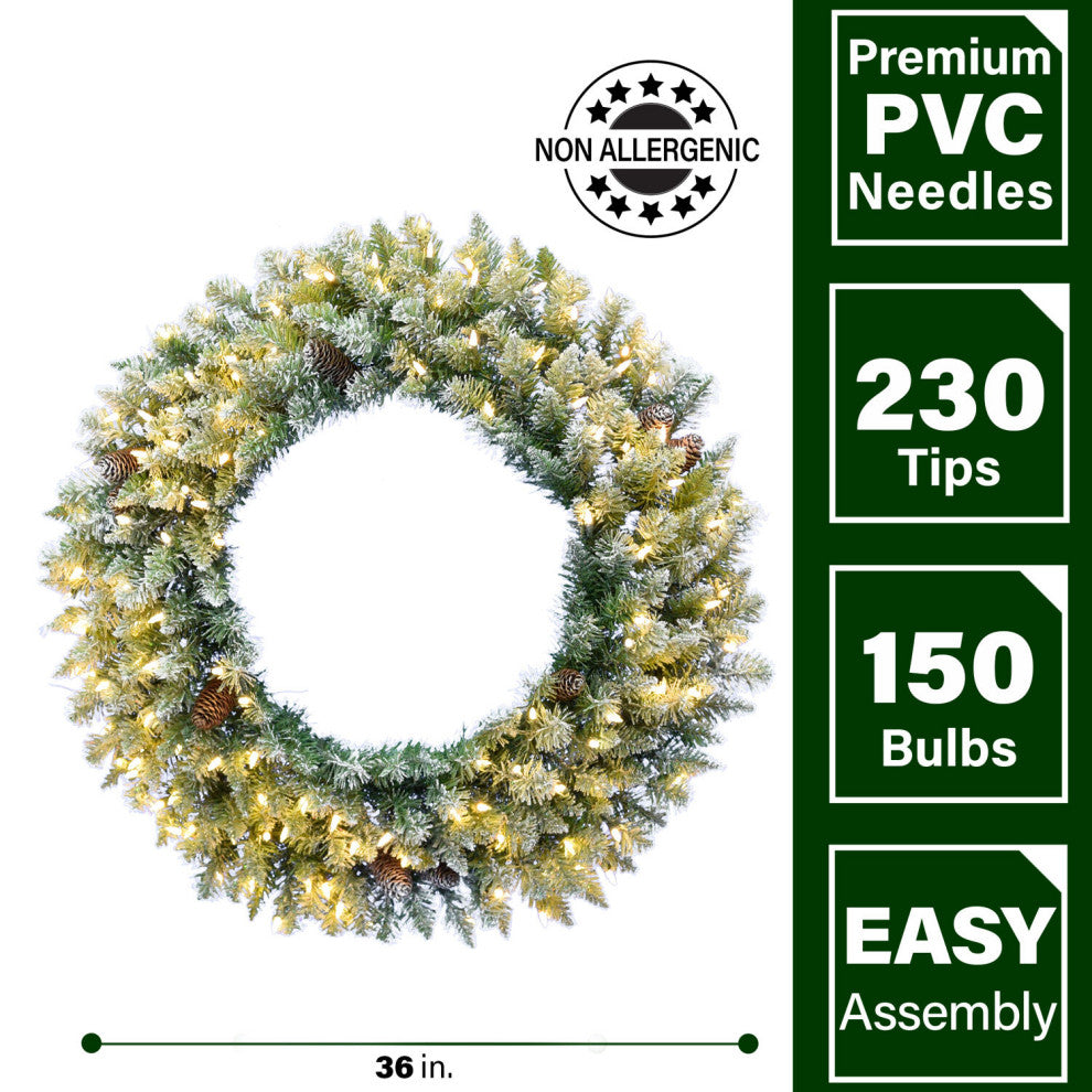 36" Frosted Pine Wreath Door Hanging With Pinecones