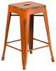 24'' Backless Distressed Metal Indoor Counter Height Stool, Orange, 16"x16"x24"