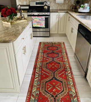 Fine Vintage Distressed Elinor Red/Ivory Runner, 3'3 x 12'5