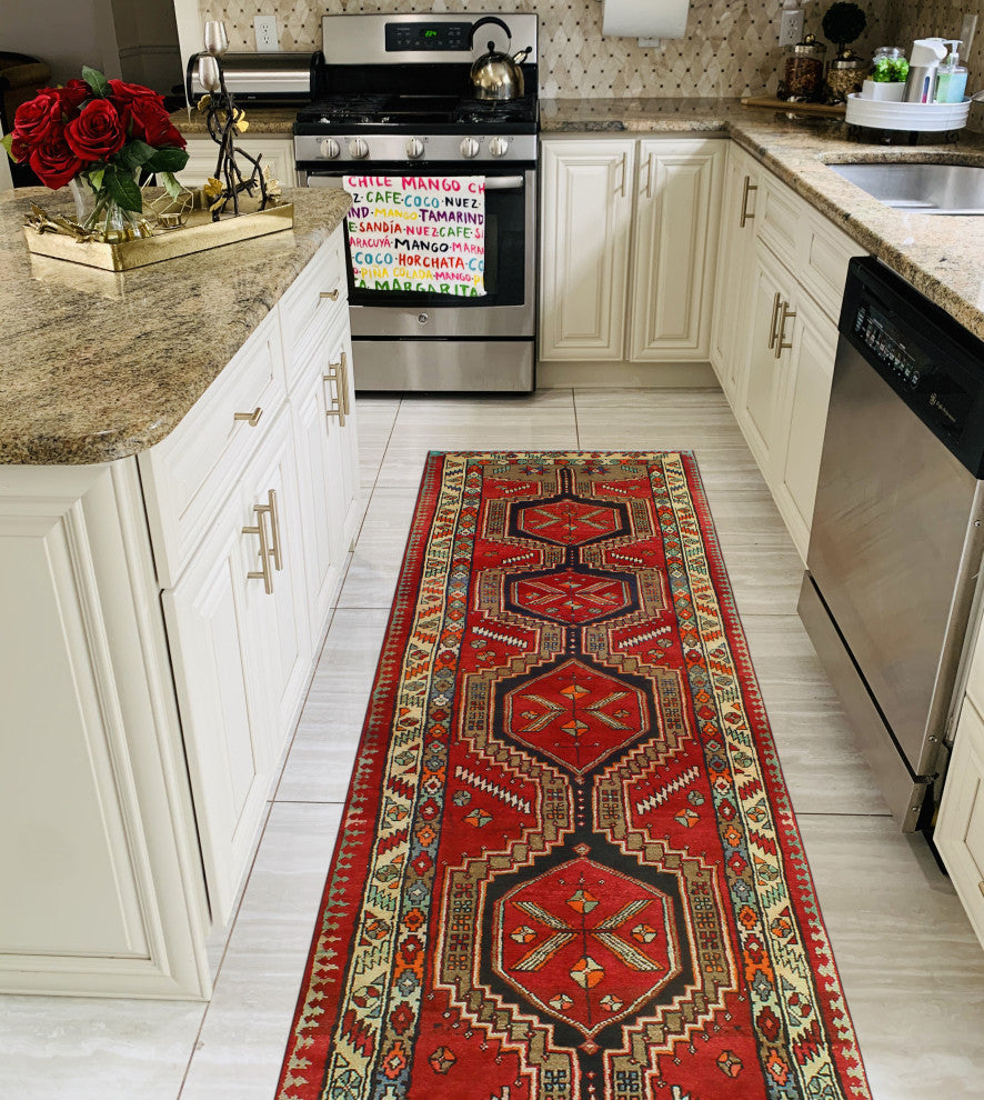 Fine Vintage Distressed Elinor Red/Ivory Runner, 3'3 x 12'5
