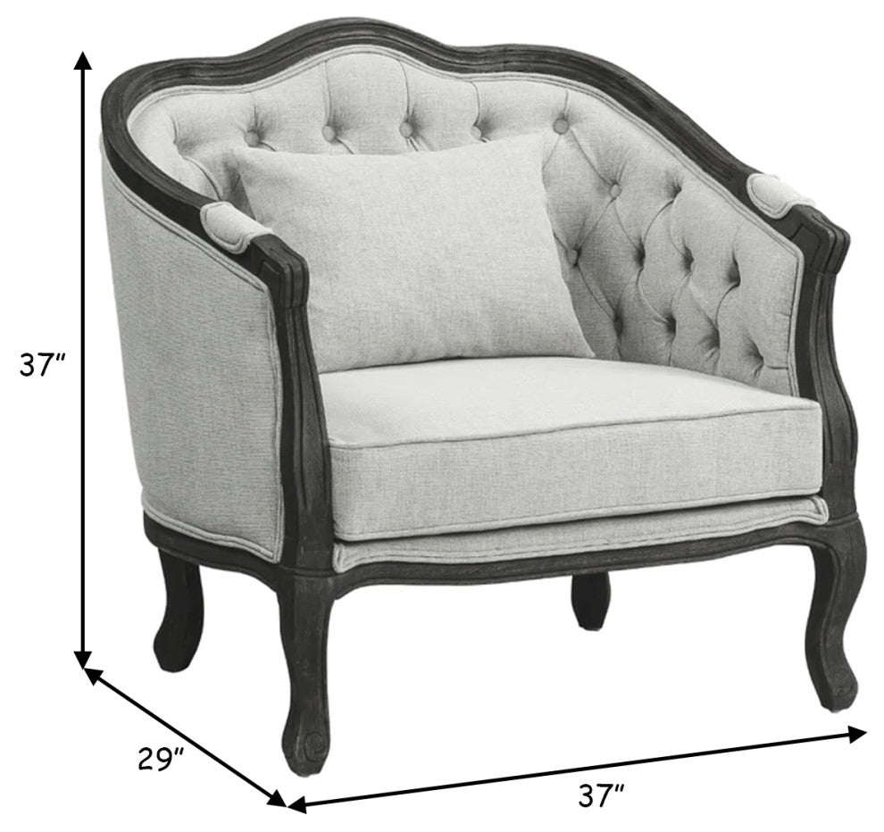Benzara BM276241 37" Classic Accent Chair, Button Tufted Fabric, Gray/Brown
