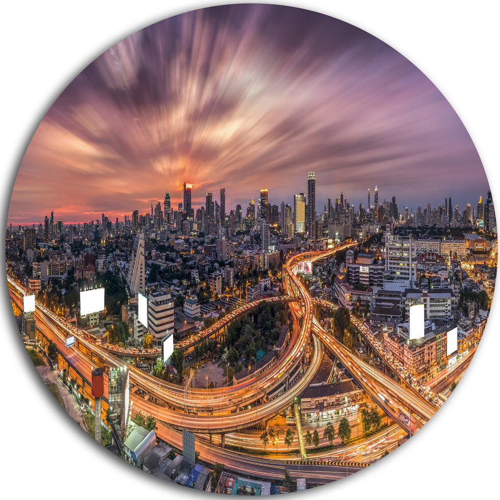 Bangkok S Shaped Express Way, Cityscape Round Wall Art, 11"