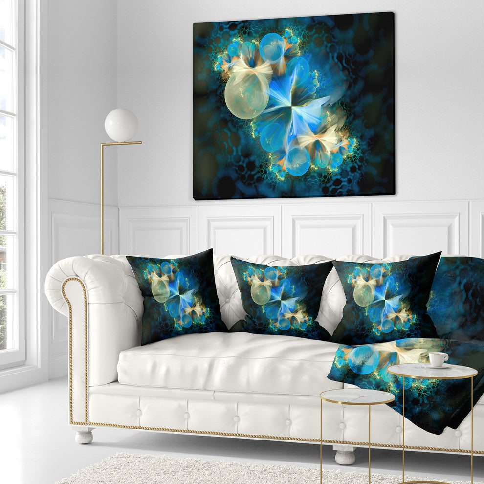 Fractal 3D Blue Bubbles Contemporary Throw Pillow, 16"x16"