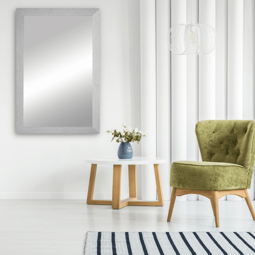 Meade Framed Wall Mirror, Brushed Silver, 28"x54"