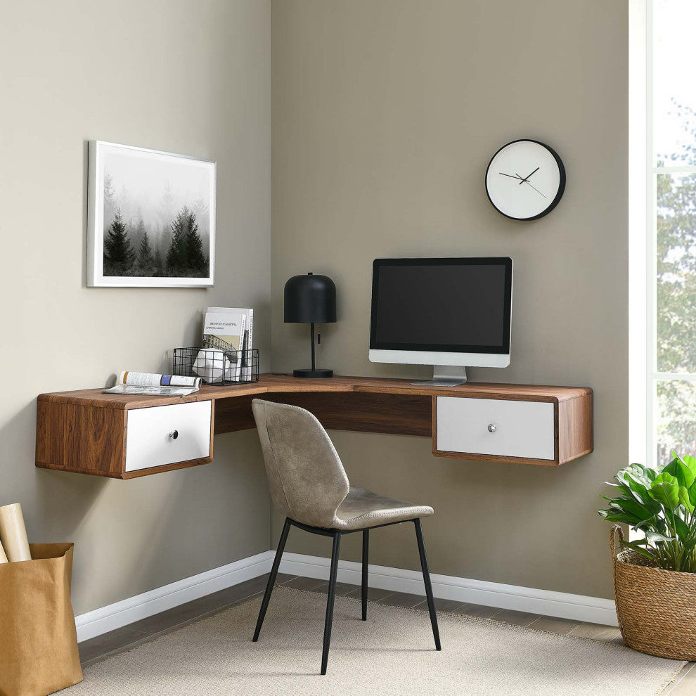 Computer Work Desk, White Walnut, Wood, Modern, Mid Century Home Office