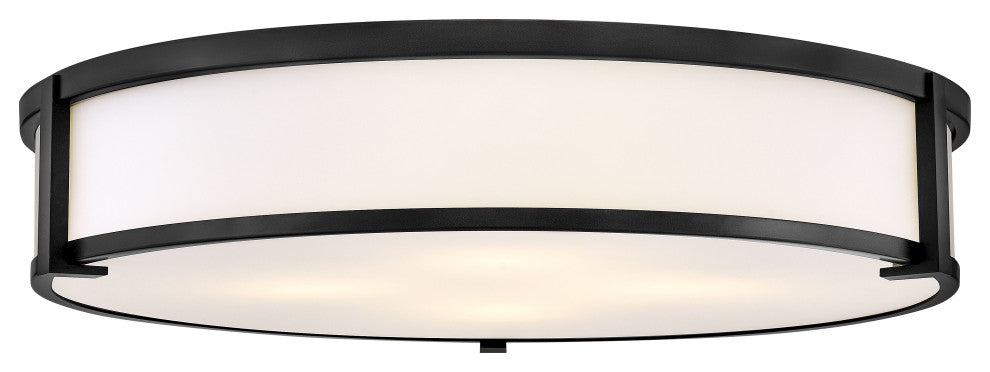 Hinkley 24" Lowell Lg Flush Mount Ceiling Light, Black + Etched Opal
