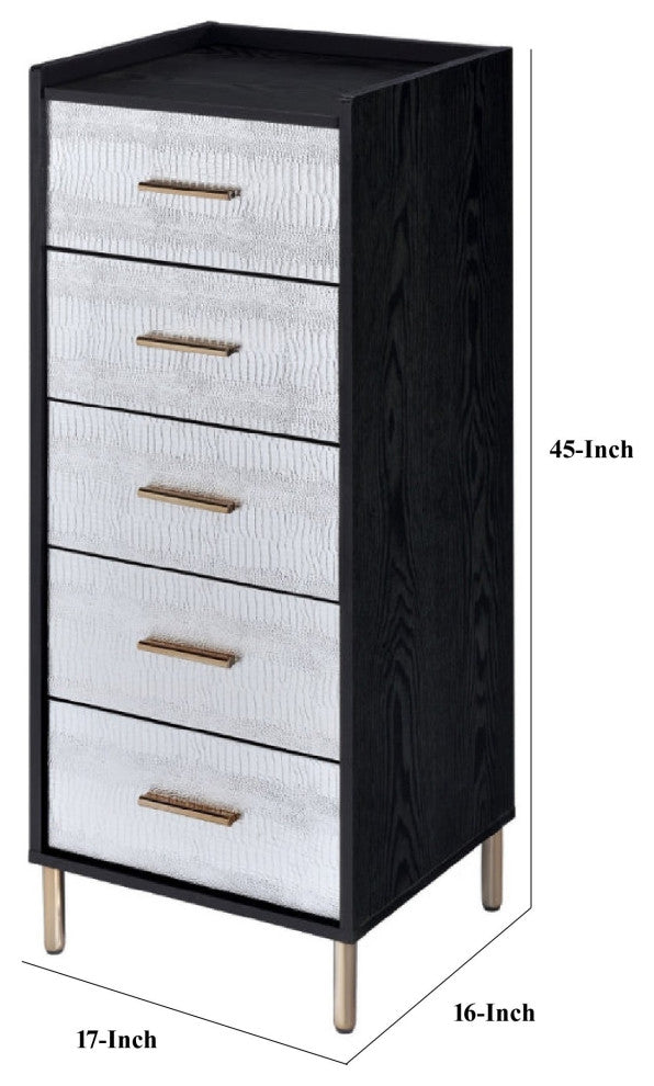 Benzara BM274615 5 Drawer Jewelry Storage Chest & Gold Legs, Black and Silver