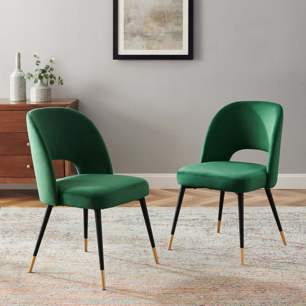 Side Dining Chair, Set of 2, Velvet, Green, Cafe Bistro Restaurant Hospitality