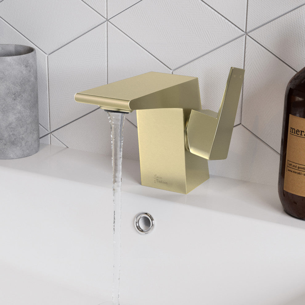 Carre Single Hole Single Handle Bathroom Faucet, Brushed Gold