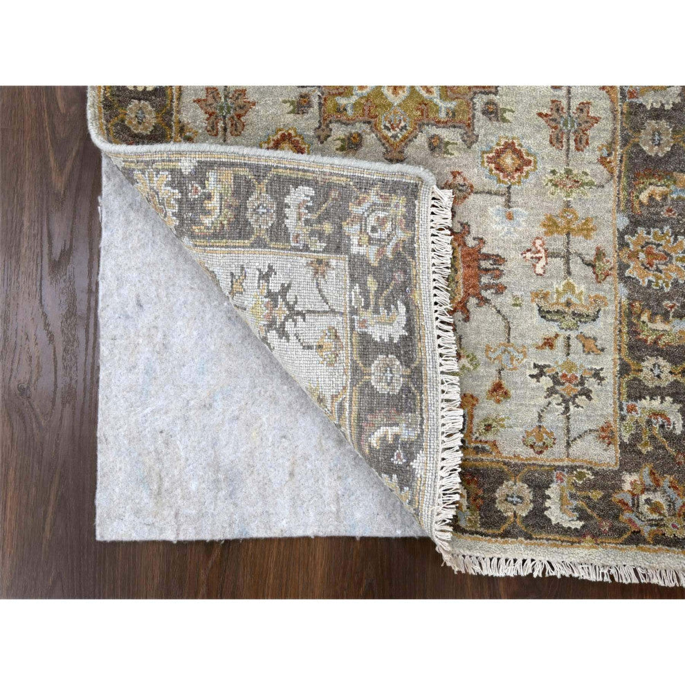 Goose Gray, Karajeh Design, Pure Wool, Hand Knotted Runner Rug, 2'7"x10'