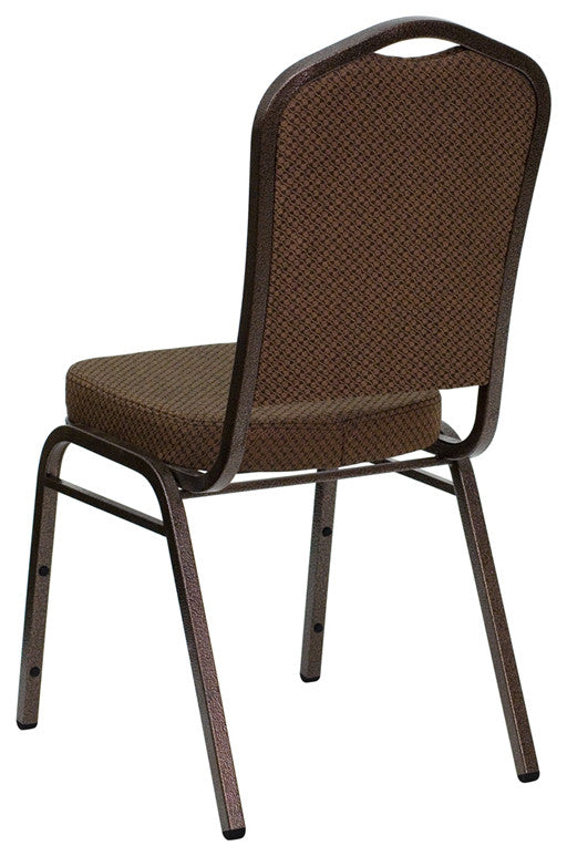 Crown Back Stacking Banquet Chair in Brown Patterned Fabric
