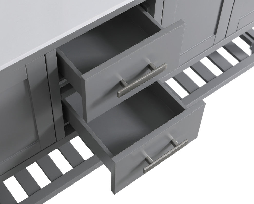 Monaco Bathroom Vanity Base Cabinet Without Top, Gray, 72", Double Sink