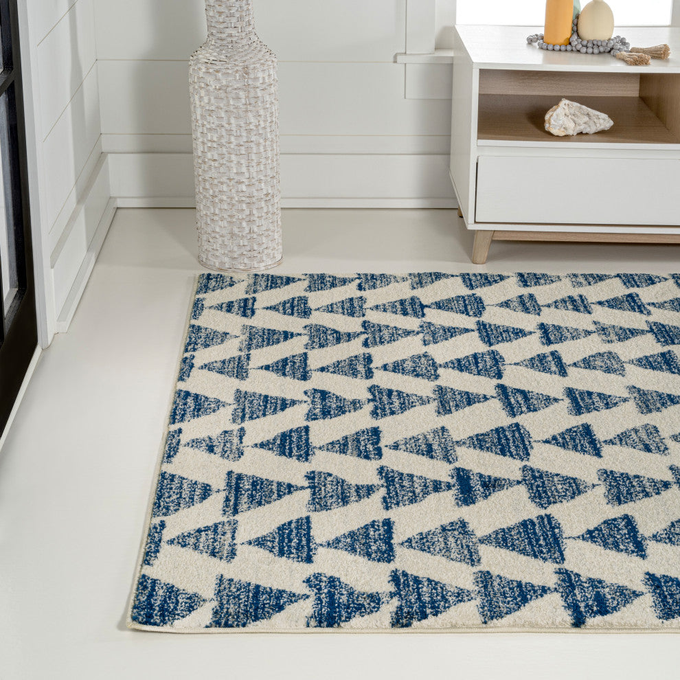 Aisha Moroccan Triangle Geometric  Cream/Navy 8 ft. x 10 ft. Area Rug