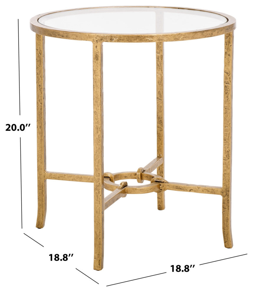 Safavieh Couture Tauri Metal Round Accent Table, Brass/Clear