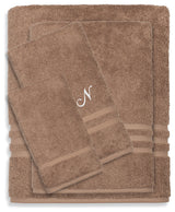 Denzi 4-Piece Towel Combination Set With Monogrammed Letter, N, Latte