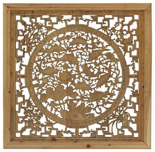 Chinese Square Flower Fishes Wooden Wall Plaque Panel Hcs4287